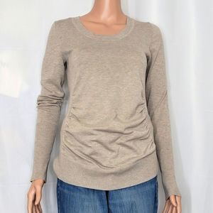 T/O Beige Long Sleeve Tee w/purple bow, Sz.Med
